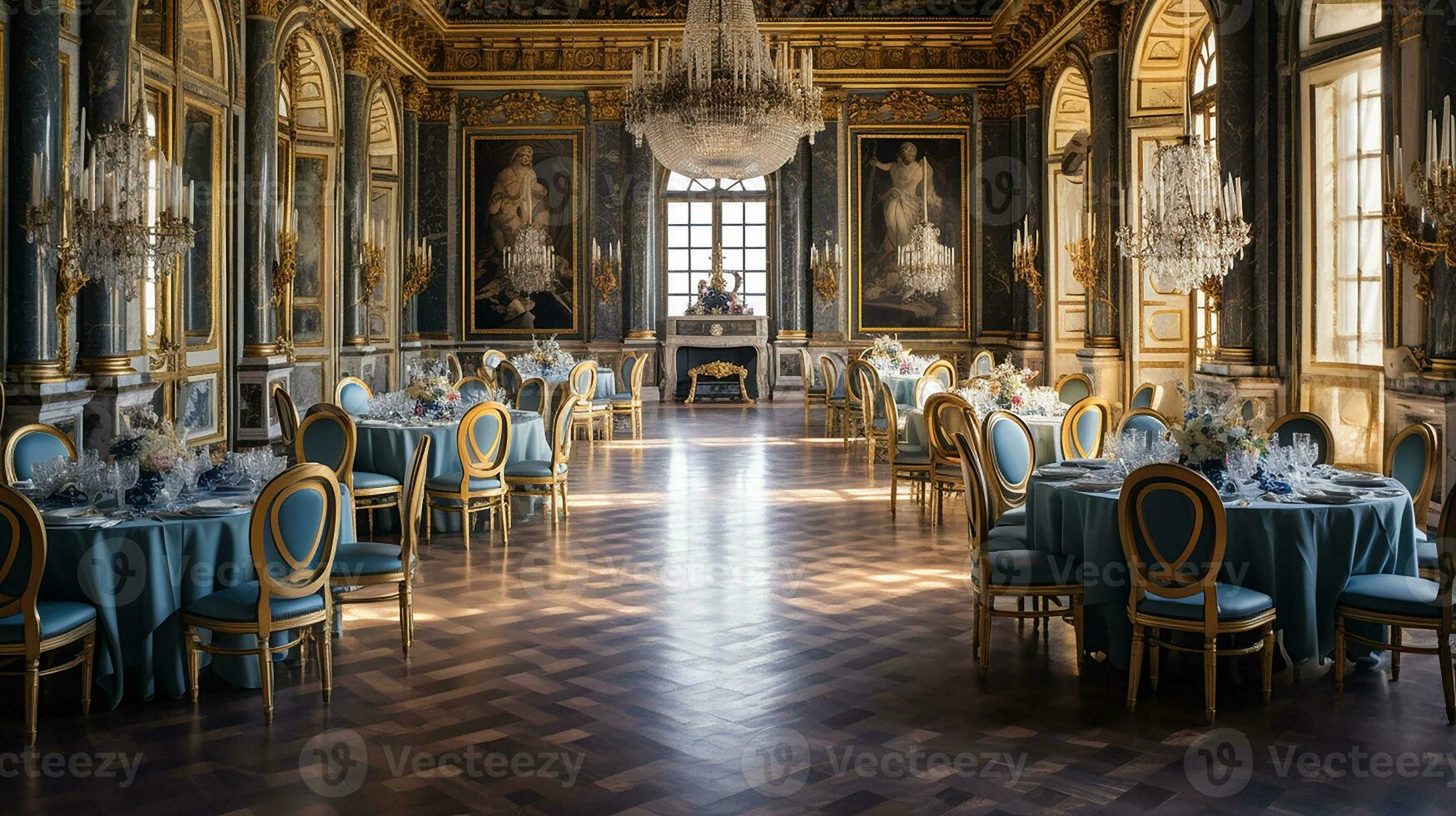 Foto von das Essen Zimmer beim das Palast von Versaille, Frankreich. generativ ai