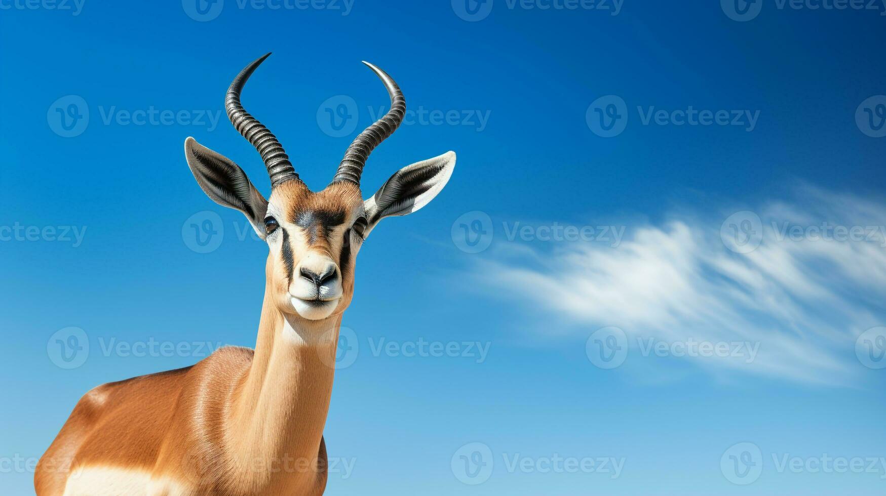 Foto von ein Gazelle unter Blau Himmel. generativ ai