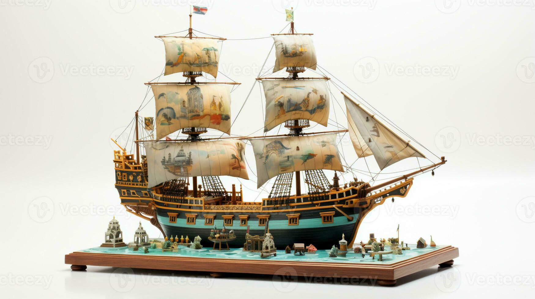 Anzeigen ein 3d Miniatur Schiff. generativ ai foto