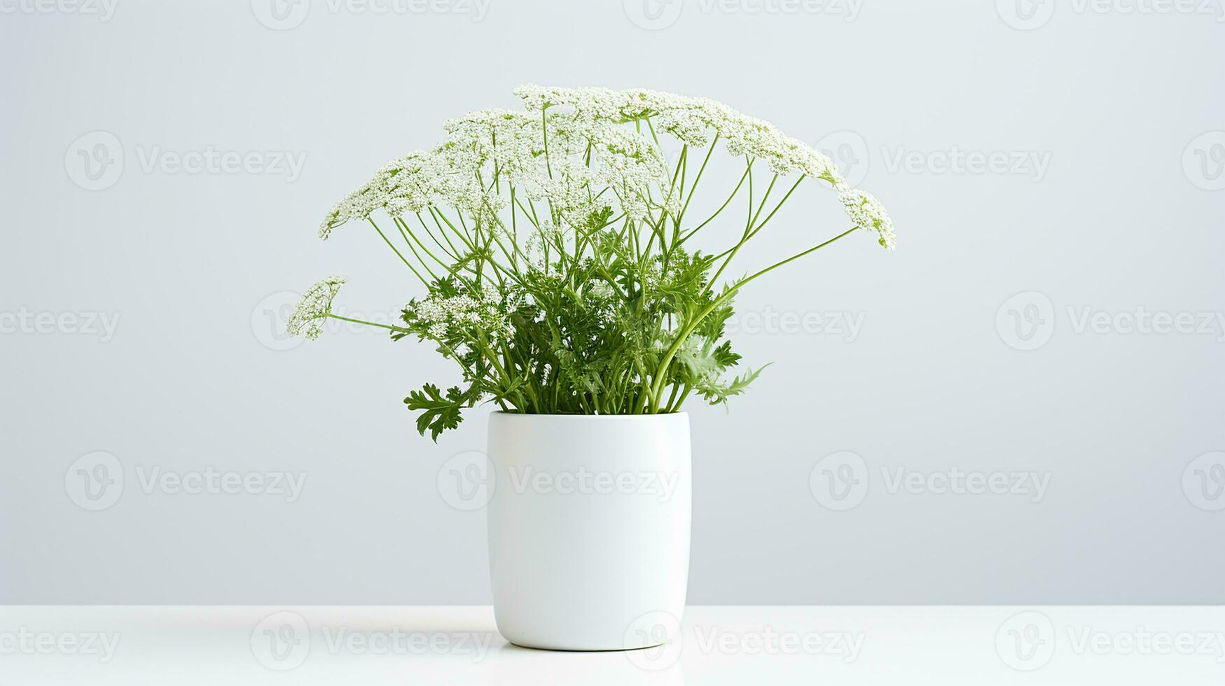 Foto von Königin ann Spitze Blume im Topf isoliert auf Weiß Hintergrund. generativ ai