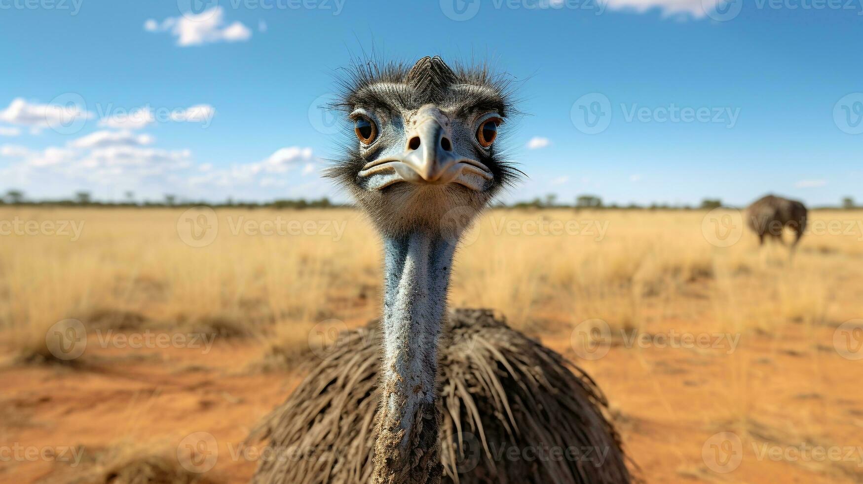 Foto von ein Emu im das Ackerland. generativ ai