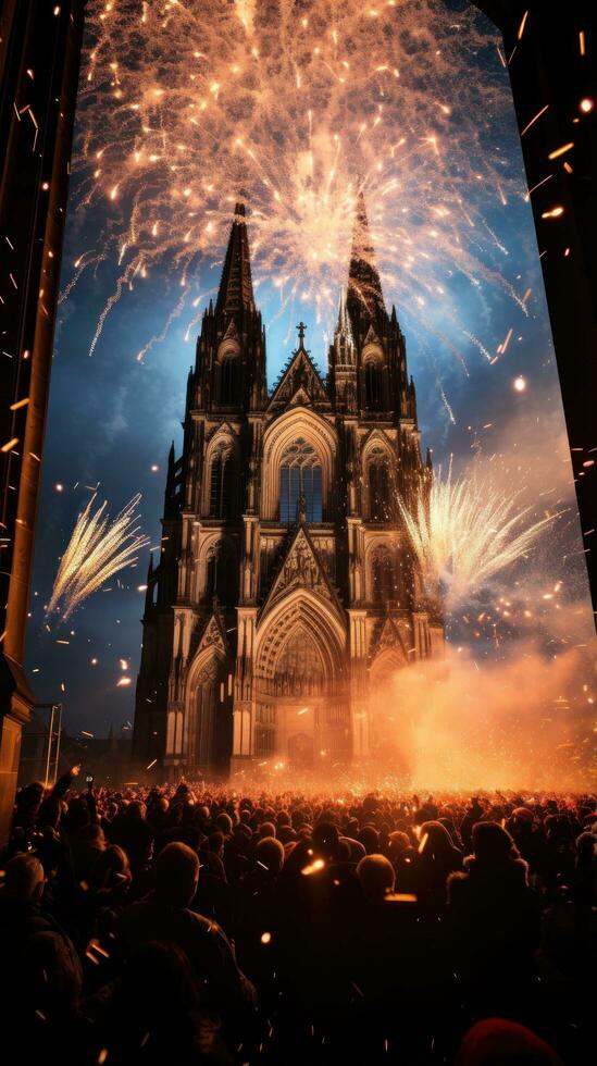 Feuerwerk Licht oben das Himmel über Köln Karneval Feierlichkeiten foto