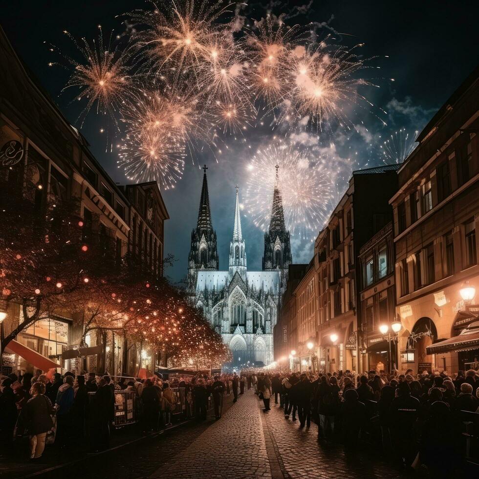 Feuerwerk Licht oben das Himmel über Köln Karneval Feierlichkeiten foto