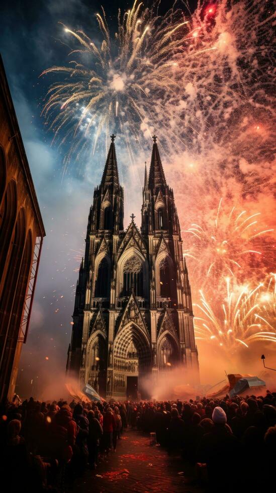 Feuerwerk Licht oben das Himmel über Köln Karneval Feierlichkeiten foto