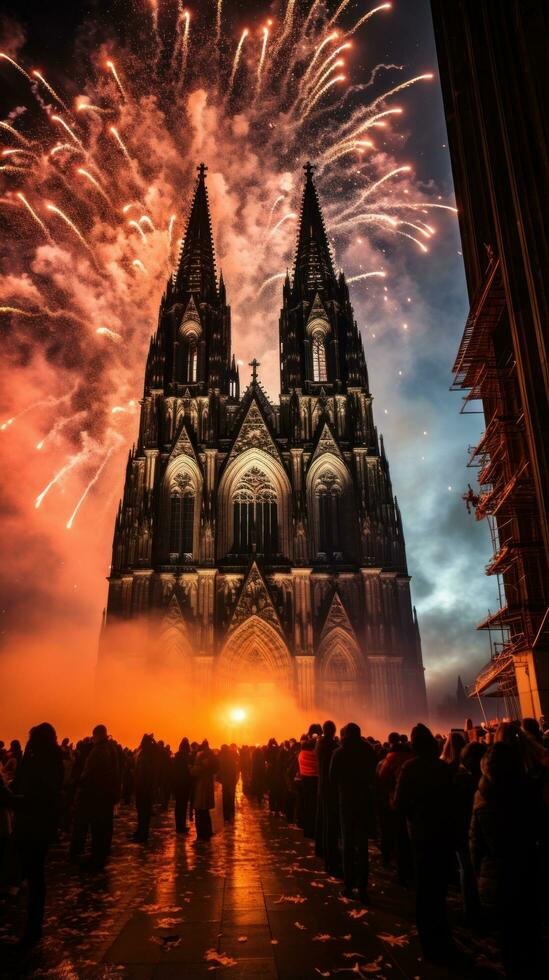 Feuerwerk Licht oben das Himmel über Köln Karneval Feierlichkeiten foto