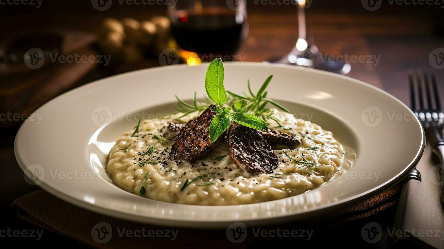 Foto von Trüffel Risotto wie ein Gericht im ein hochwertig Restaurant. generativ ai