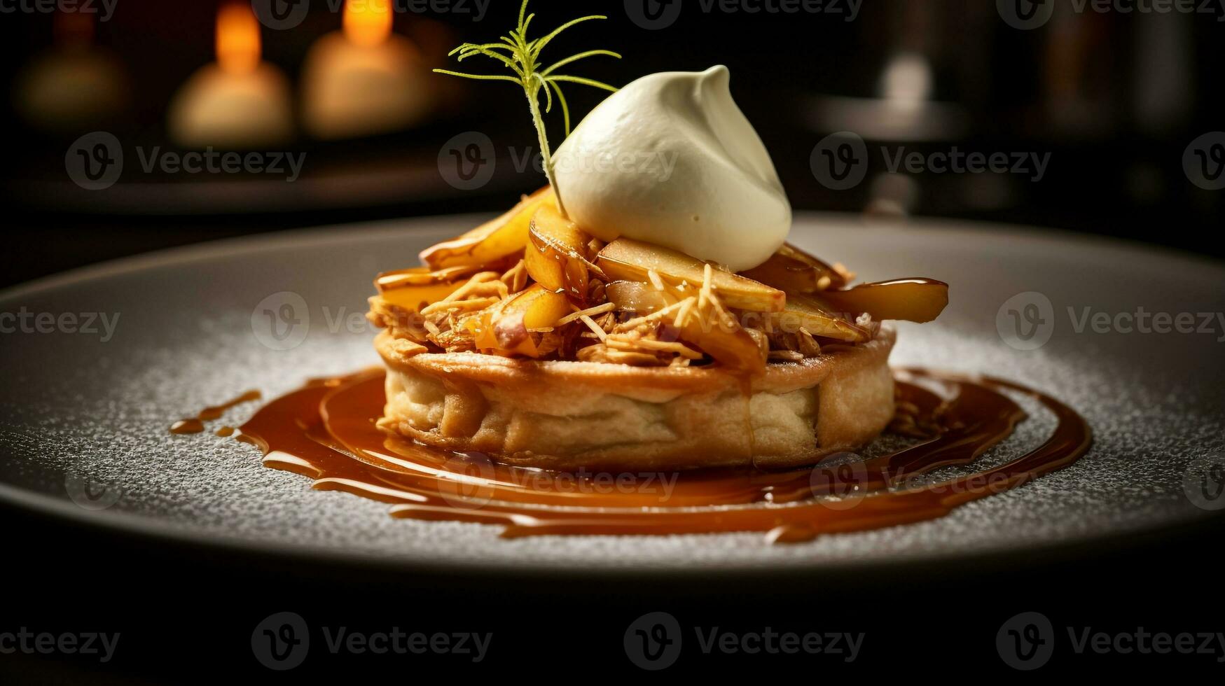 Foto von Apfel Kuchen wie ein Gericht im ein hochwertig Restaurant. generativ ai