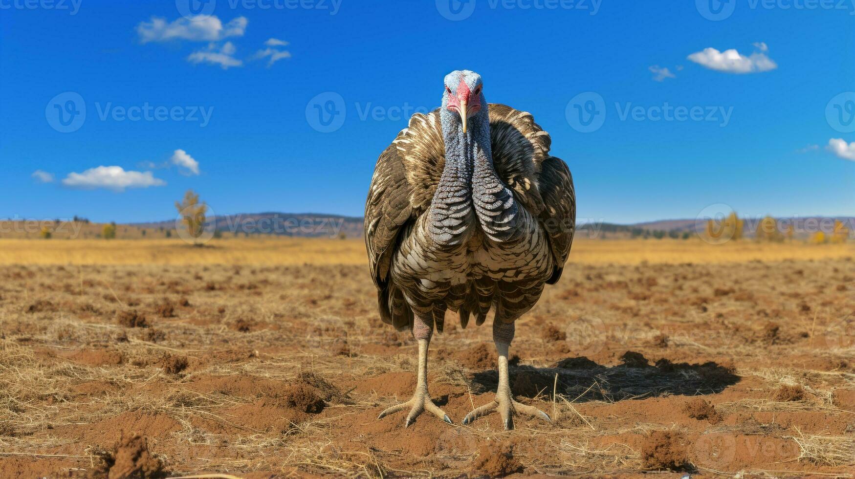 Foto von ein Truthahn im das Ackerland. generativ ai