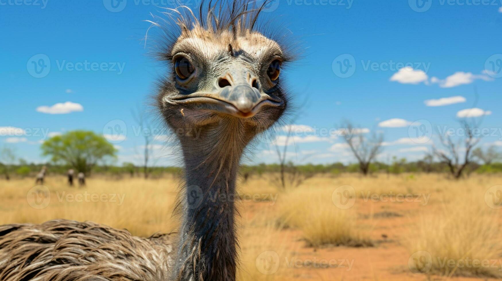 Foto von ein Emu im das Ackerland. generativ ai