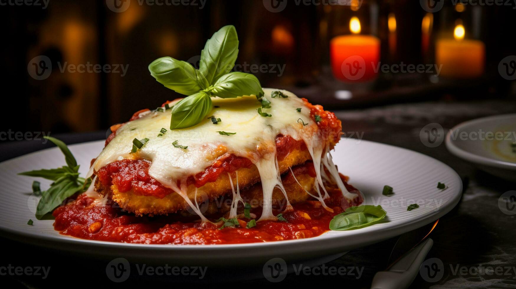 Foto von Hähnchen Parmesan wie ein Gericht im ein hochwertig Restaurant. generativ ai