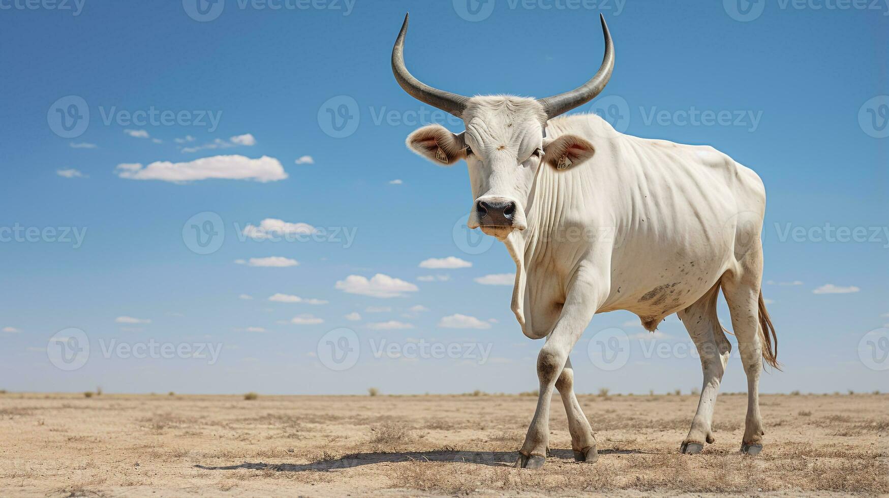 Foto von ein Zebu unter Blau Himmel. generativ ai