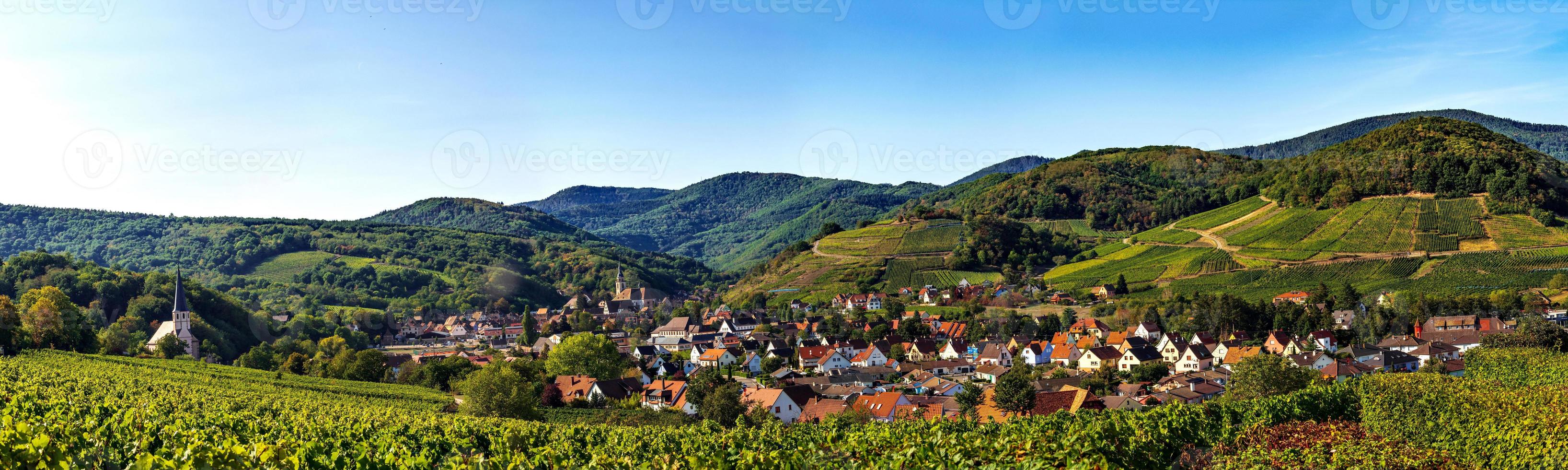 Panoramablick auf Andlau im Elsass, Frankreich foto