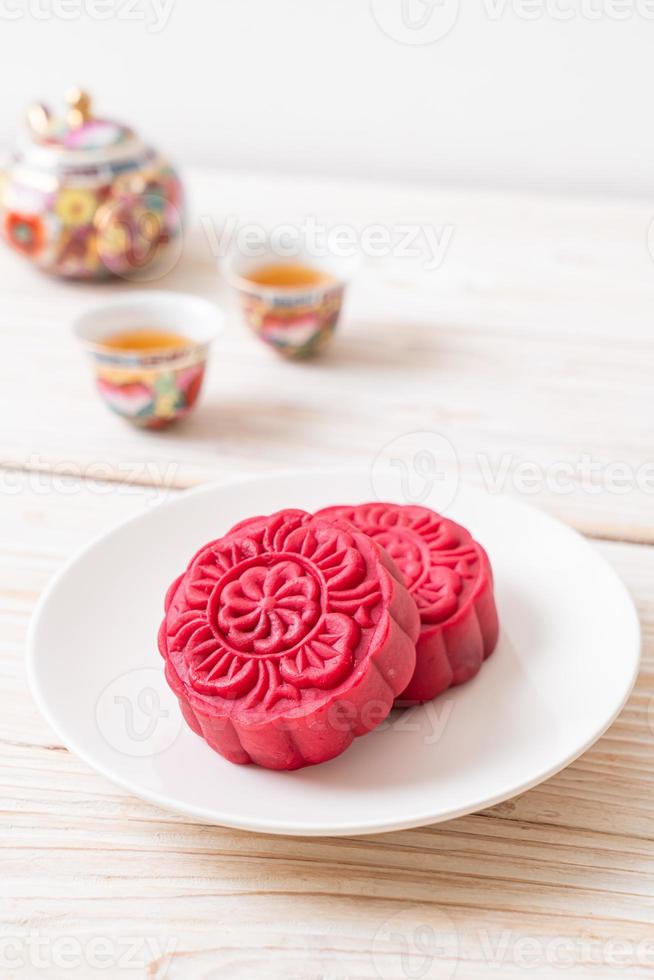 Mondkuchen mit rotem Samtgeschmack für das Mittherbstfest foto