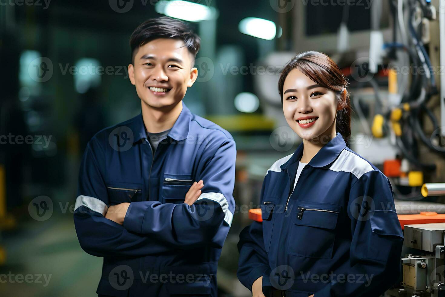 Mannschaft von asiatisch Ingenieur beim Arbeitsplatz. ai generiert foto