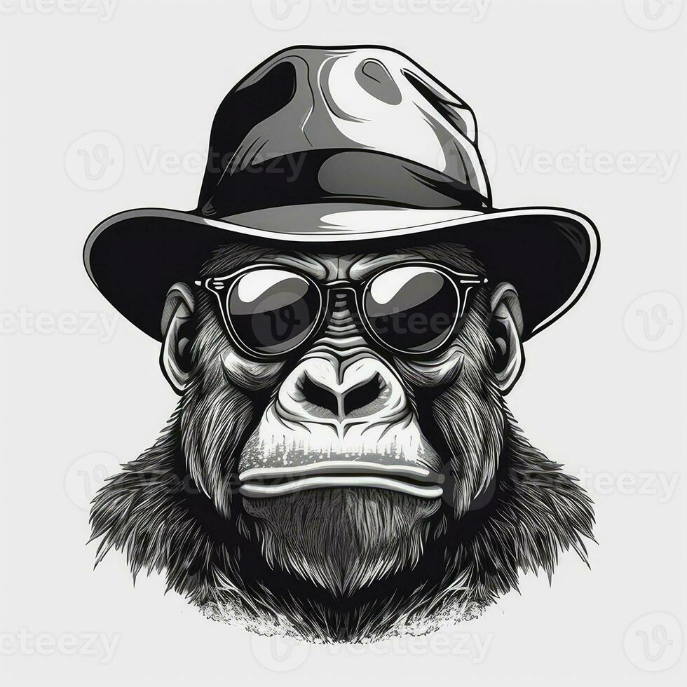 Gorilla Gangster mit ein Strassenmode Outfit und Sonnenbrille foto