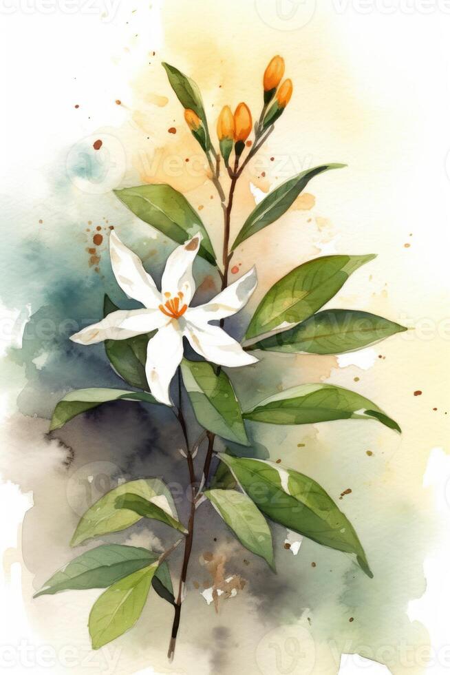 Aquarell Stil Star Jasmin Gemälde einfach und minimalistisch Schönheit generativ ai foto