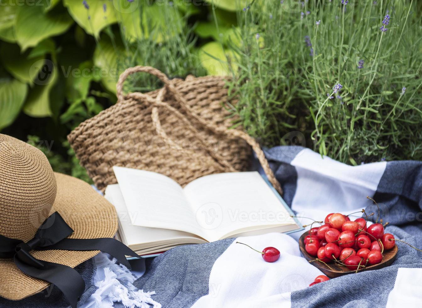 Sommerpicknick im Lavendelfeld. foto