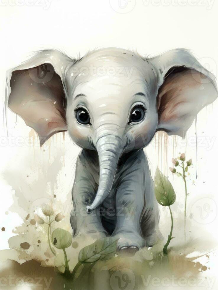 bezaubernd Aquarell Baby Elefant Clip Art auf Weiß Hintergrund ai generiert foto