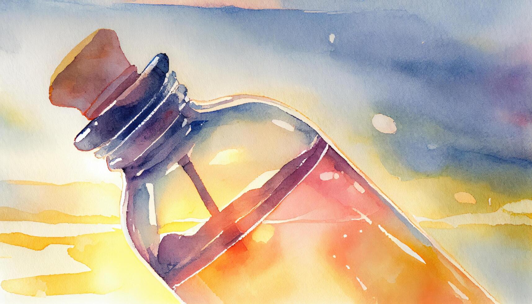 Ammoniak Sonnenaufgang ein atemberaubend Aquarell Bild von ein klein Flasche ai generiert foto