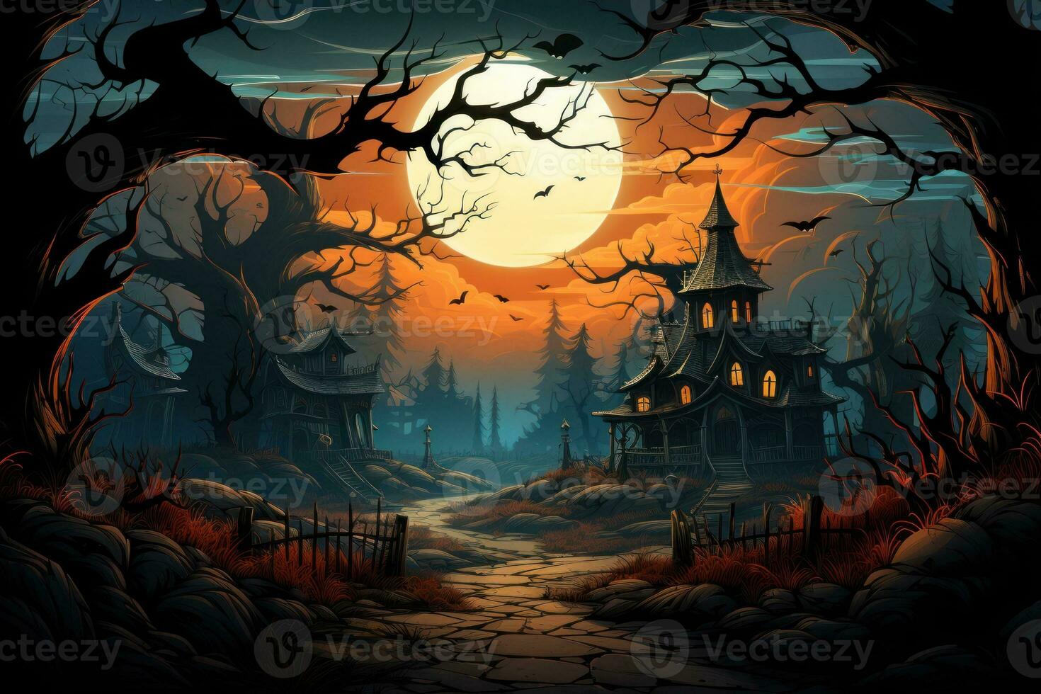 süß Halloween Thema Hintergrund mit 2d Animation ai generiert foto