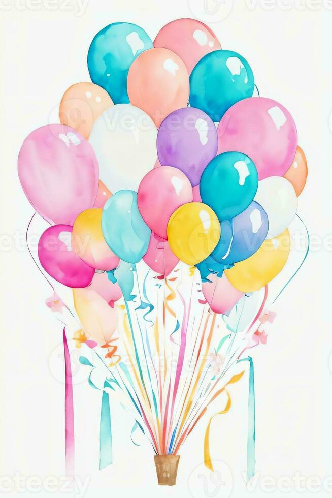 Aquarell Hochzeit oder Geburtstag Schöne Grüße Karte Hintergrund mit Ballons und Blumen foto