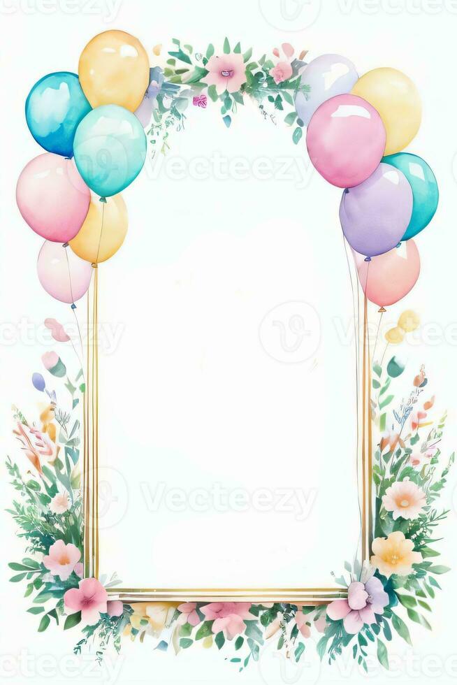 Aquarell Hochzeit oder Geburtstag Schöne Grüße Karte Hintergrund mit Ballons und Blumen foto