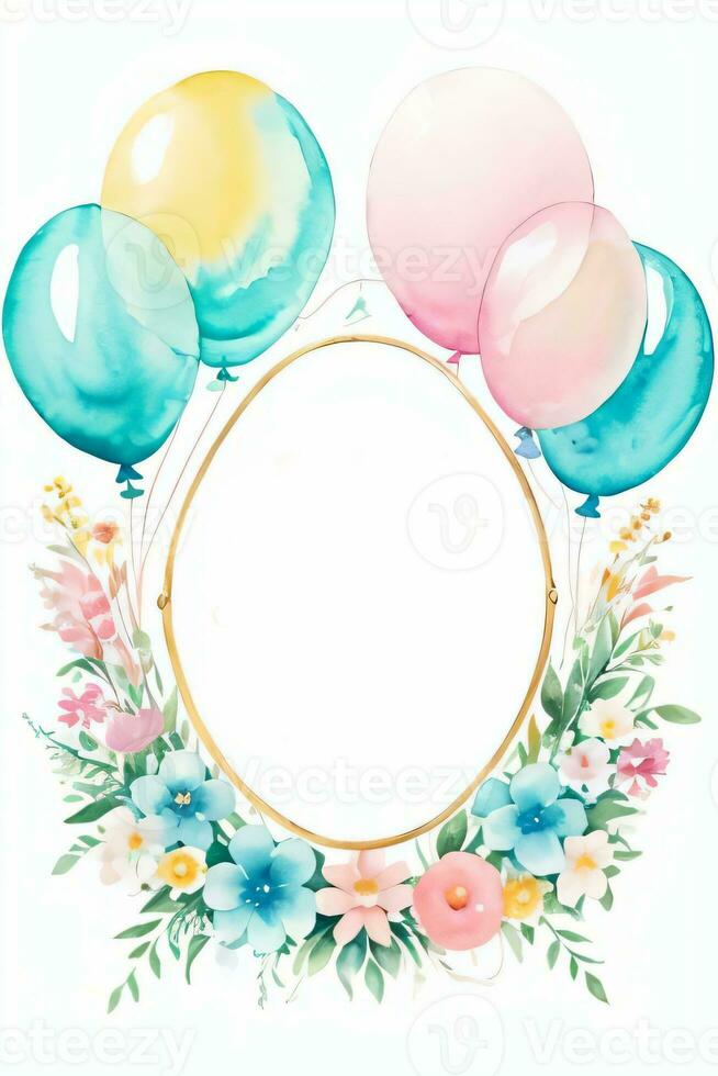 Aquarell Hochzeit oder Geburtstag Schöne Grüße Karte Hintergrund mit Ballons und Blumen foto