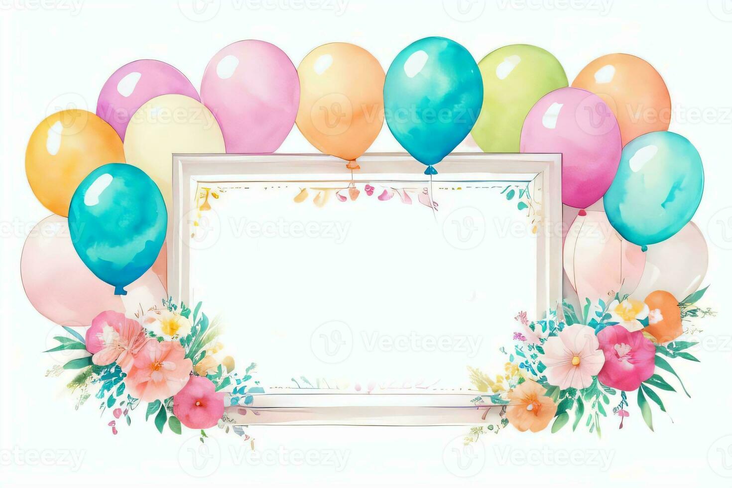 Aquarell Hochzeit oder Geburtstag Schöne Grüße Karte Hintergrund mit Ballons und Blumen foto