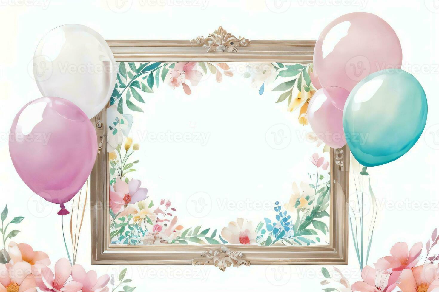 Aquarell Hochzeit oder Geburtstag Schöne Grüße Karte Hintergrund mit Ballons und Blumen foto