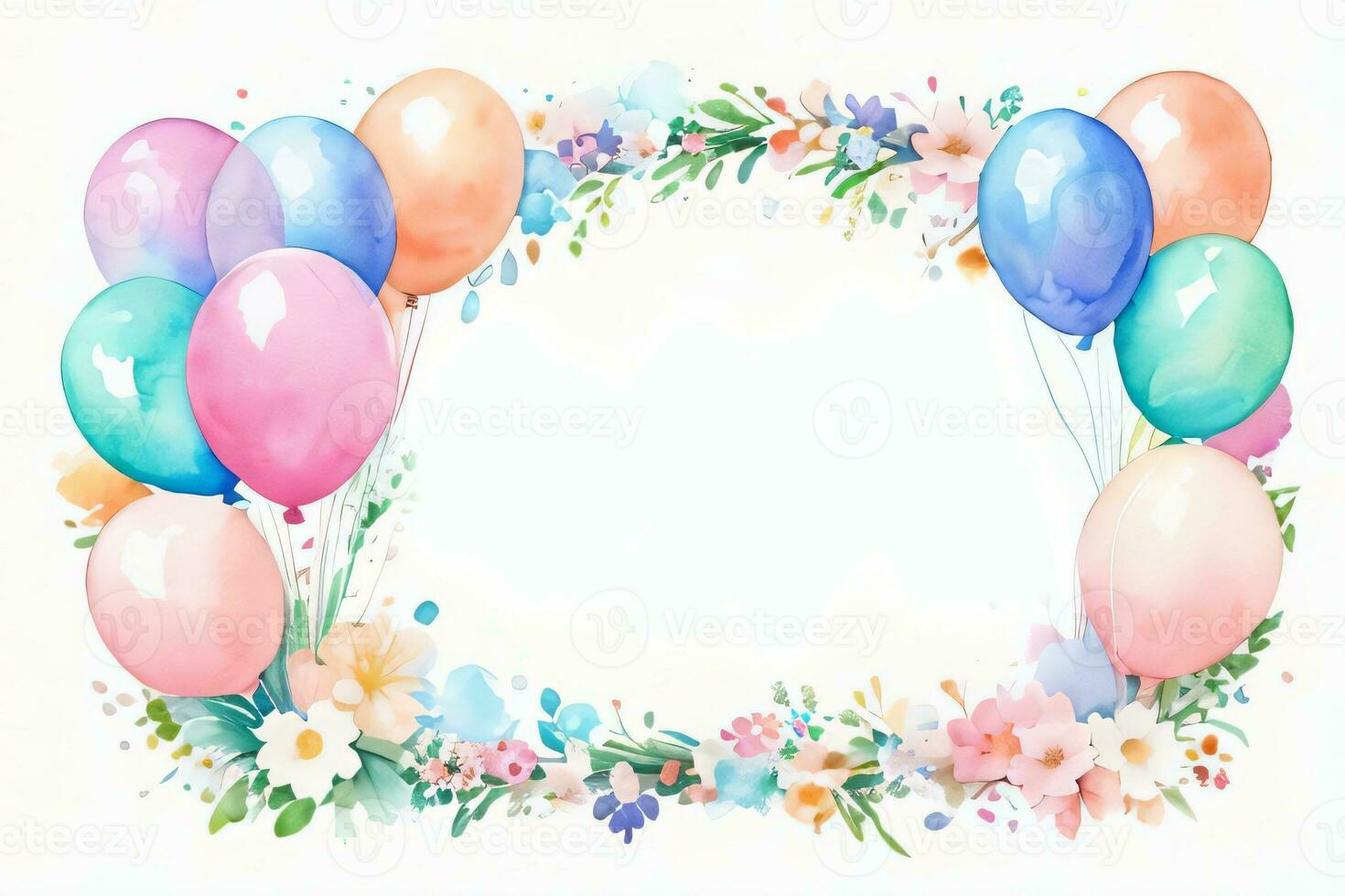 Aquarell Hochzeit oder Geburtstag Schöne Grüße Karte Hintergrund mit Ballons und Blumen foto