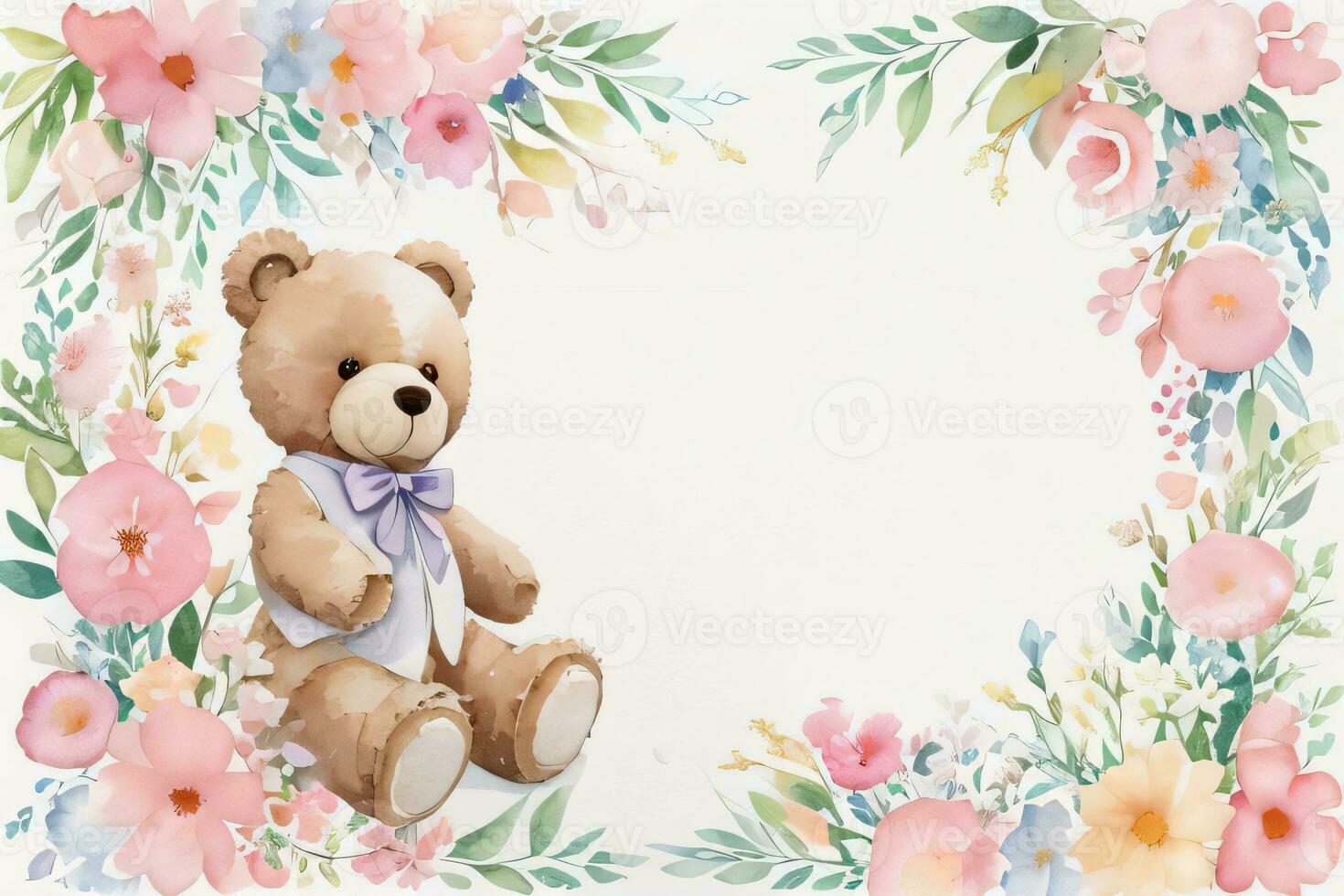 Aquarell Hochzeit oder Geburtstag Schöne Grüße Karte Hintergrund mit Teddy Bär foto