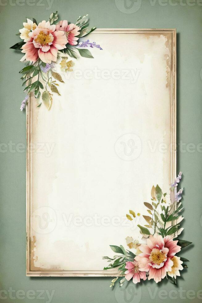 Jahrgang retro Stimmung Papier Textur mit Aquarell Blumen foto