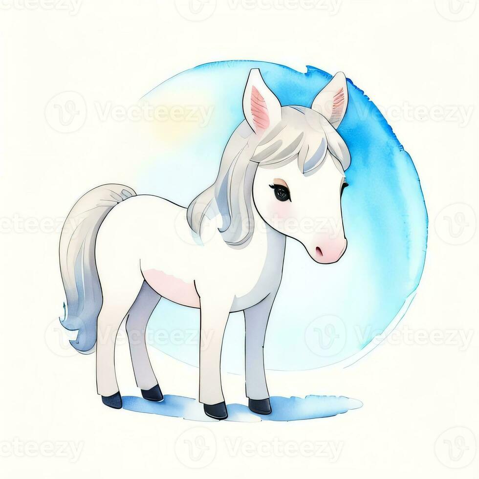 Aquarell Kinder Illustration mit süß Pferd Clip Art foto