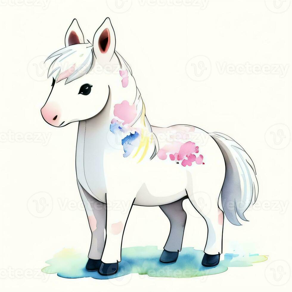 Aquarell Kinder Illustration mit süß Pferd Clip Art foto