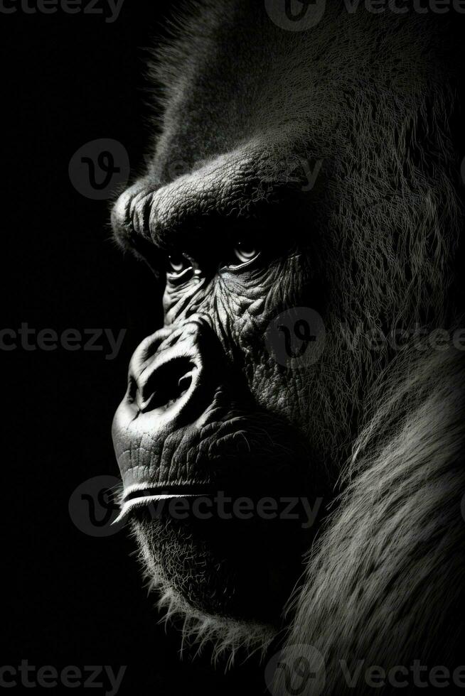 Gorilla Affe Affe Porträt Studio Silhouette Foto schwarz Weiß von hinten beleuchtet Bewegung Kontur tätowieren