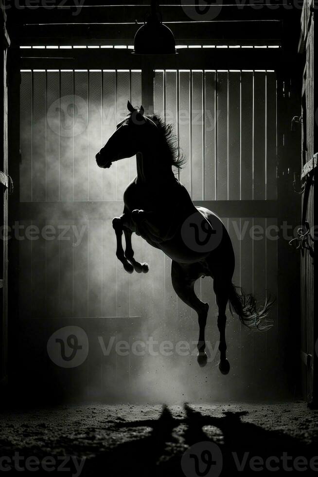 springen Pferd Gesicht Porträt Studio Silhouette Foto schwarz Weiß von hinten beleuchtet Bewegung Kontur tätowieren