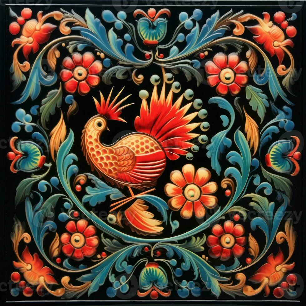 retro Jahrgang aufwendig Ornament Fliese glasiert slawisch Russisch Mosaik Muster Blumen- Blau Platz Kunst foto