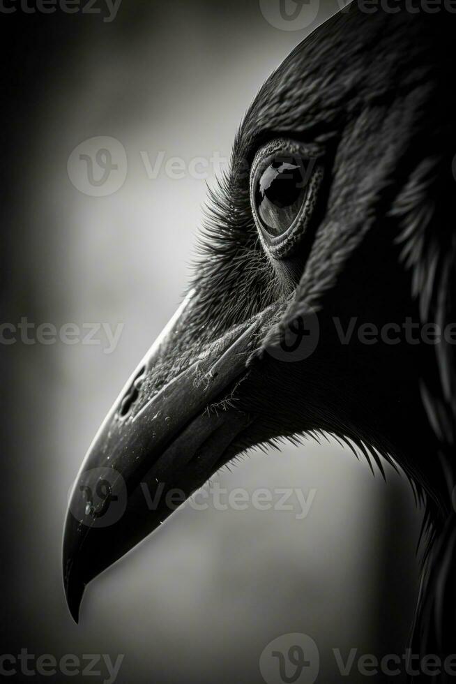 Rabe Auge Makro schließen Porträt Studio Silhouette Foto schwarz Weiß von hinten beleuchtet Bewegung Kontur tätowieren