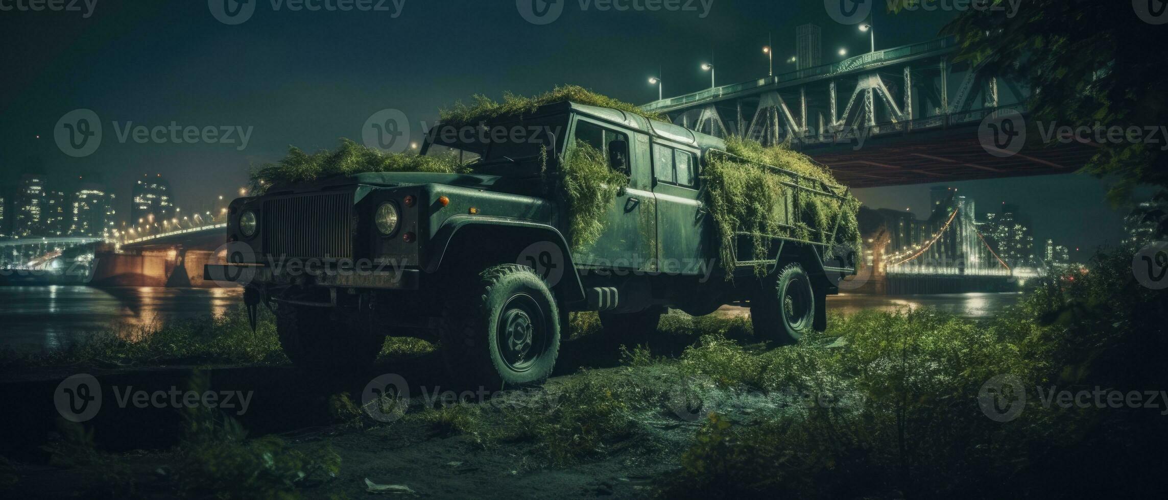 Jeep LKW Militär- Auto Post Apokalypse Landschaft Spiel Hintergrund Foto Kunst Illustration Rost