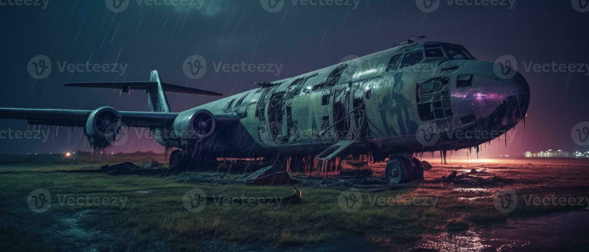 groß Krieg Flugzeug Militär- Post Apokalypse Landschaft Krieg Spiel Hintergrund Foto Kunst Illustration Rost