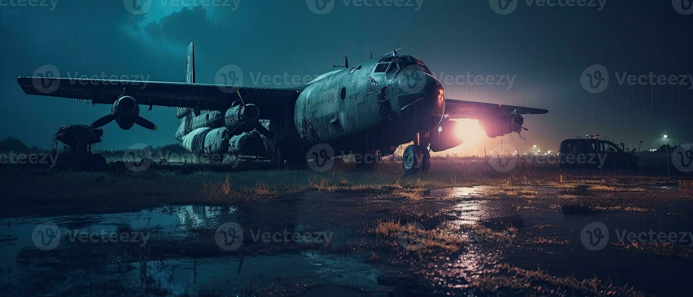 groß Krieg Flugzeug Militär- Post Apokalypse Landschaft Krieg Spiel Hintergrund Foto Kunst Illustration Rost