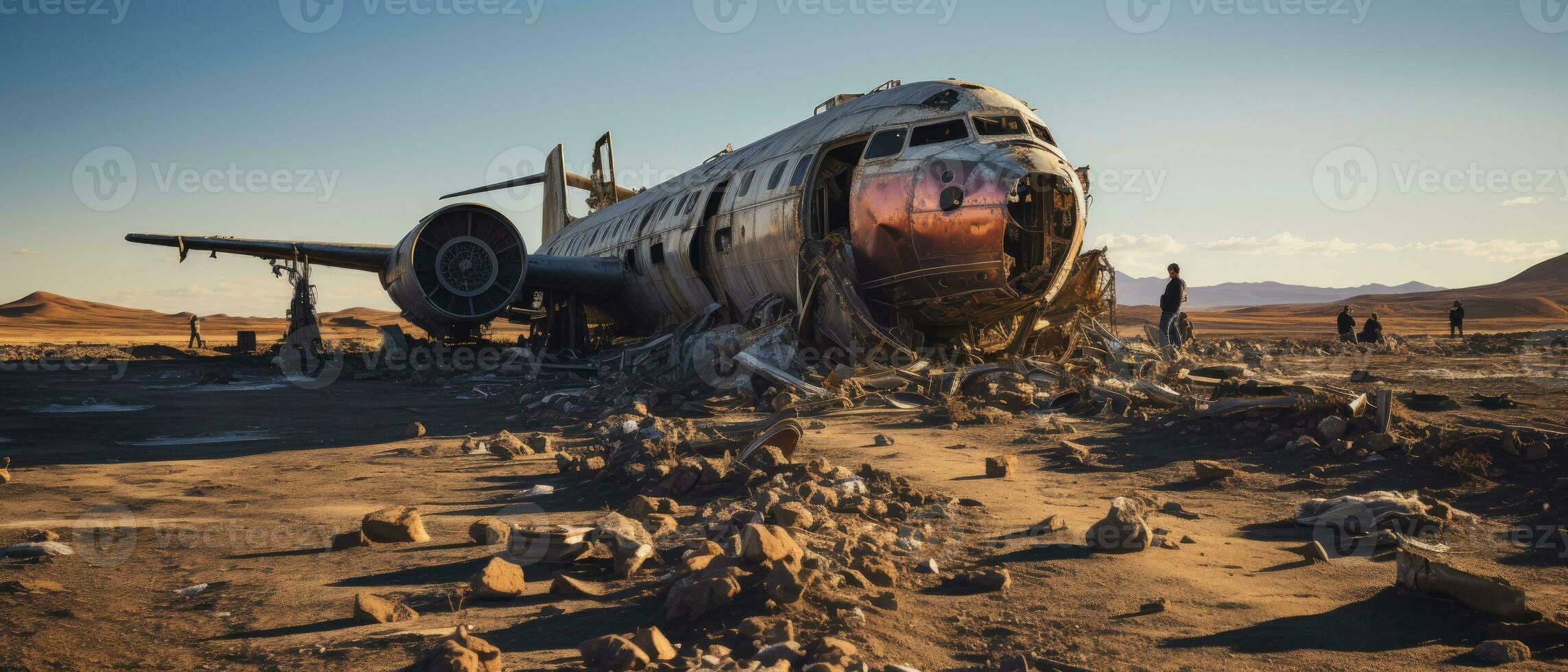 groß Krieg Flugzeug Militär- Post Apokalypse Landschaft Krieg Spiel Hintergrund Foto Kunst Illustration Rost