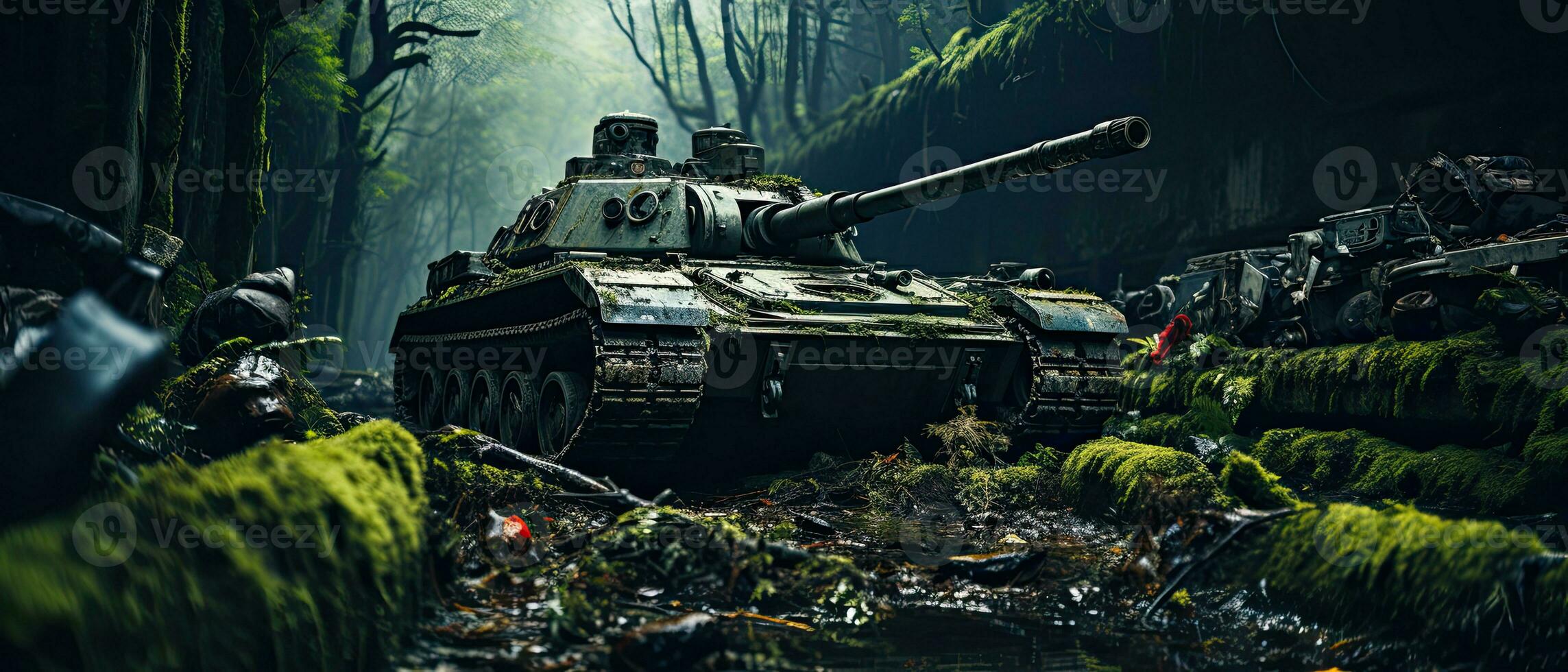 Panzer Panzer Militär- Gewehr Post Apokalypse Landschaft Spiel Hintergrund Foto Kunst Illustration Rost