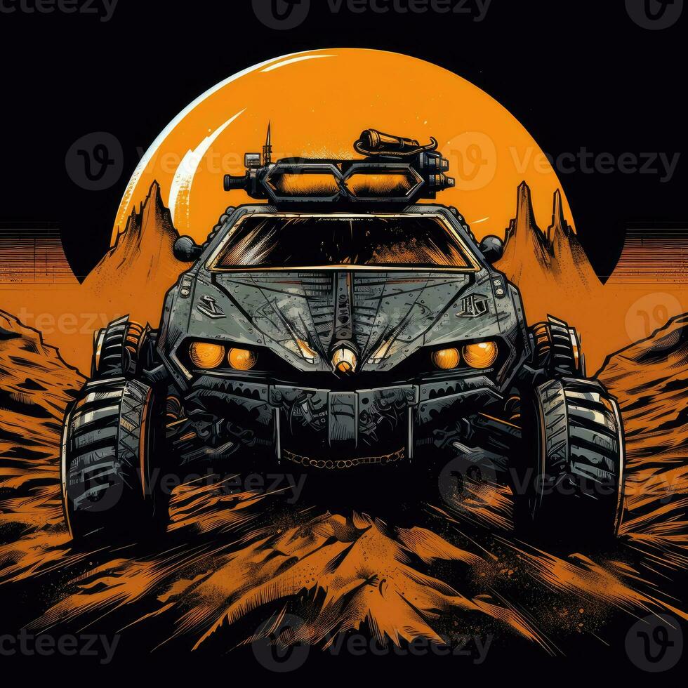 wütend max Auto Monster LKW T-Shirt Design Attrappe, Lehrmodell, Simulation druckbar Startseite tätowieren isoliert Vektor Illustration foto