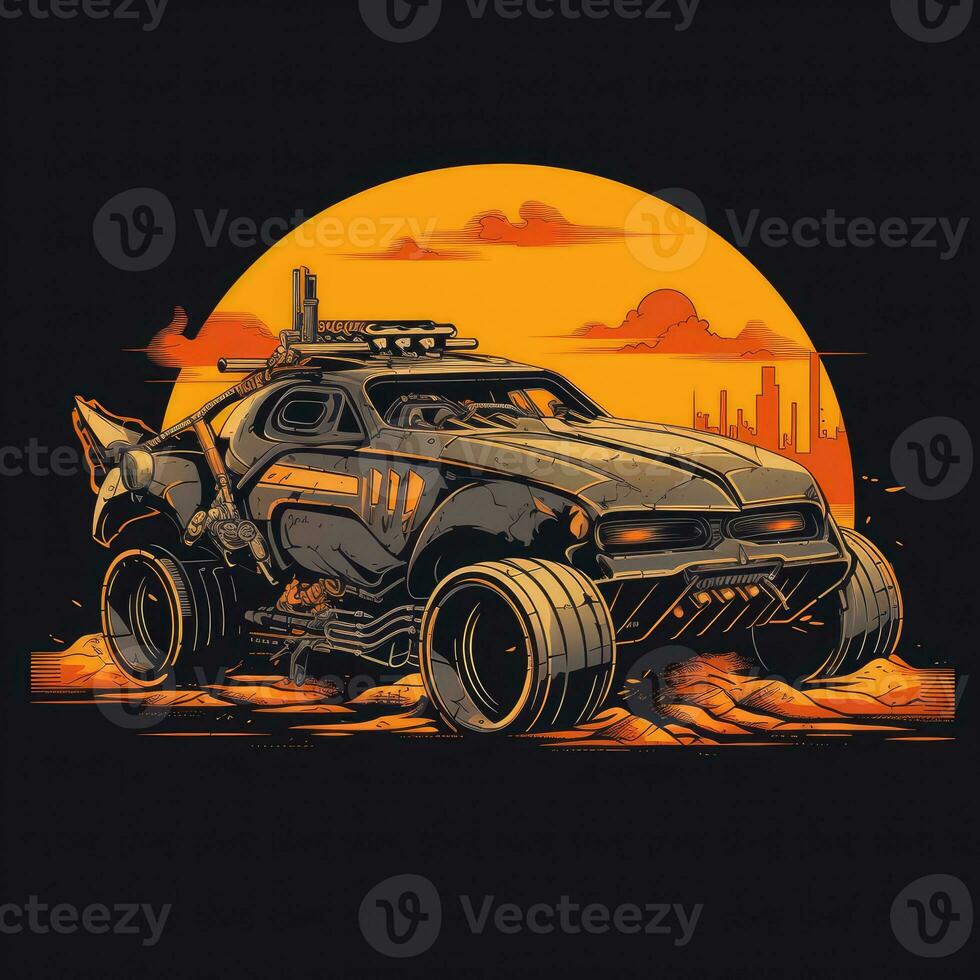 wütend max Auto Monster LKW T-Shirt Design Attrappe, Lehrmodell, Simulation druckbar Startseite tätowieren isoliert Vektor Illustration foto