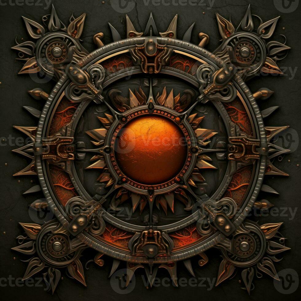 Orange mystisch Kosmos Kompass Planet Tarot Karte Konstellation Navigation Tierkreis Illustration foto