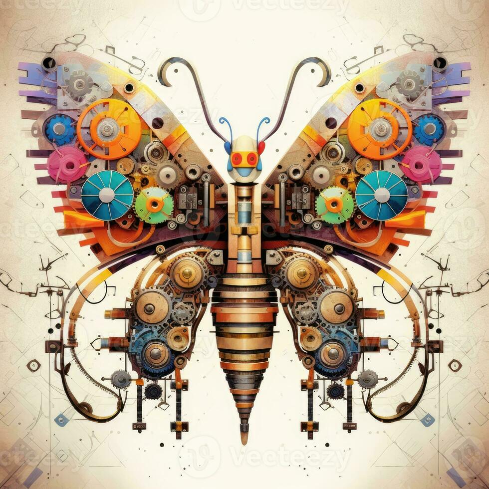 Schmetterling fliegen bunt abstrakt Illustration tätowieren industriell Poster Kunst geometrisch Vektor Steampunk Käfer foto