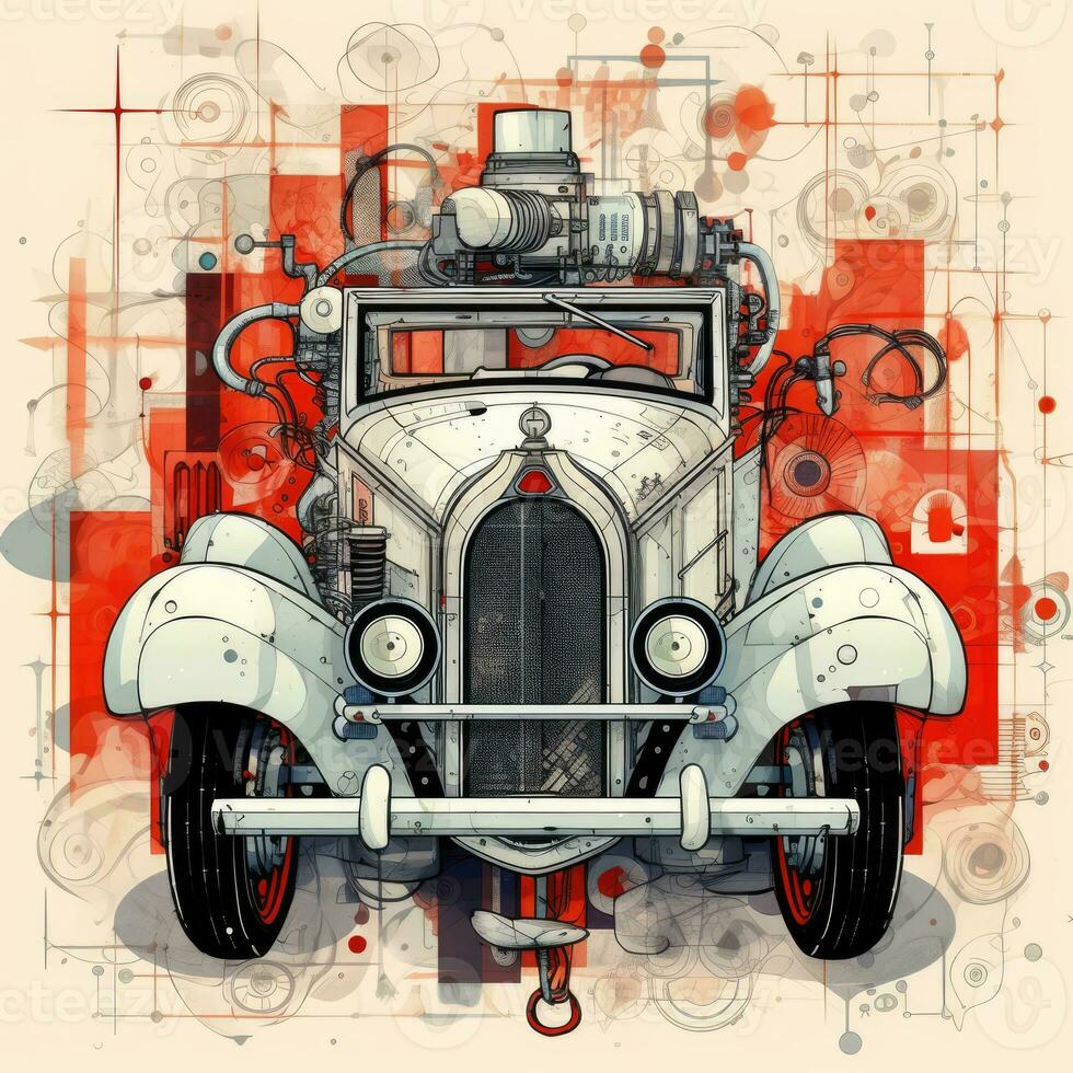 Auto retro Jahrgang abstrakt Illustration tätowieren industriell Poster Kunst geometrisch Vektor Steampunk foto