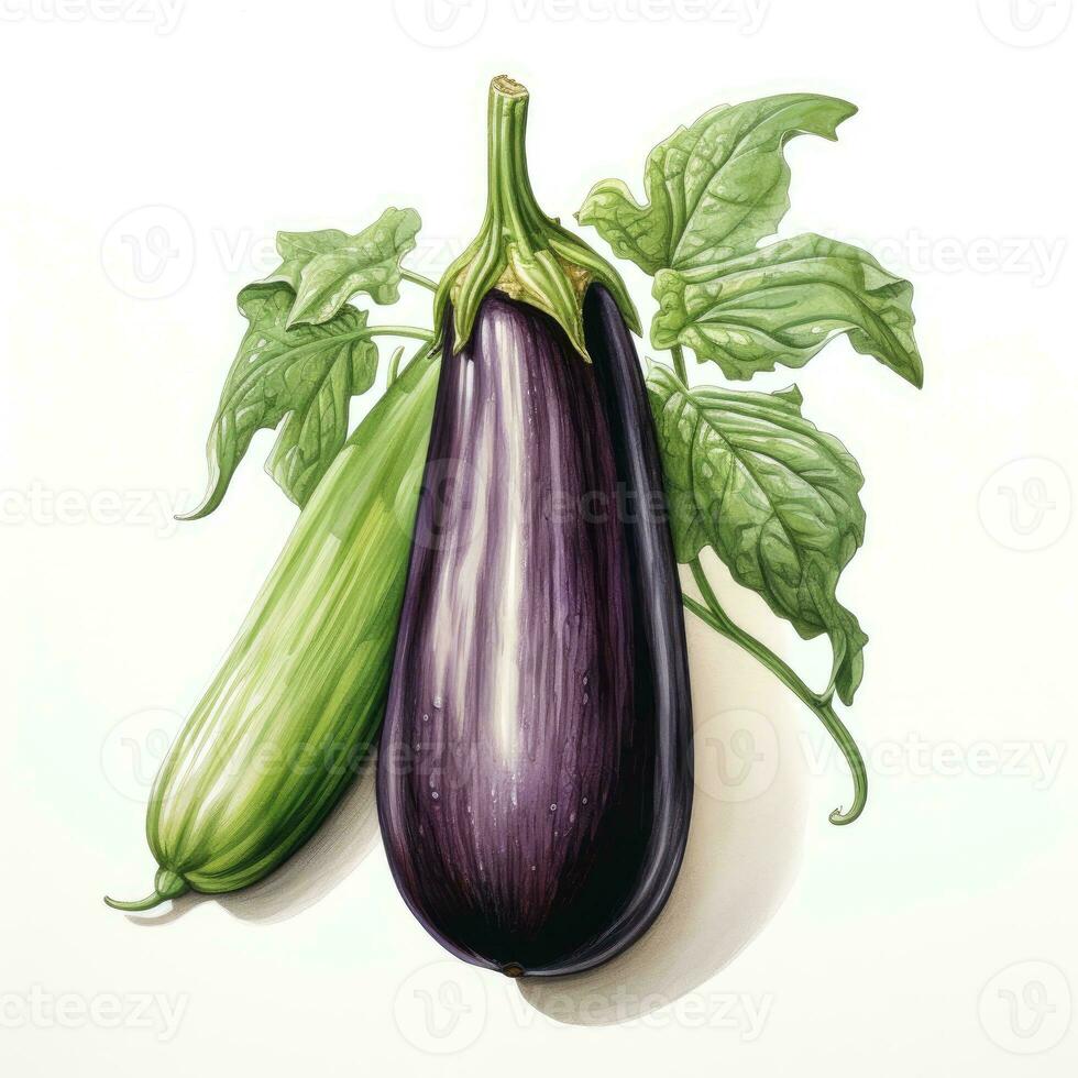 Aubergine detailliert Aquarell Gemälde Obst Gemüse Clip Art botanisch realistisch Illustration foto