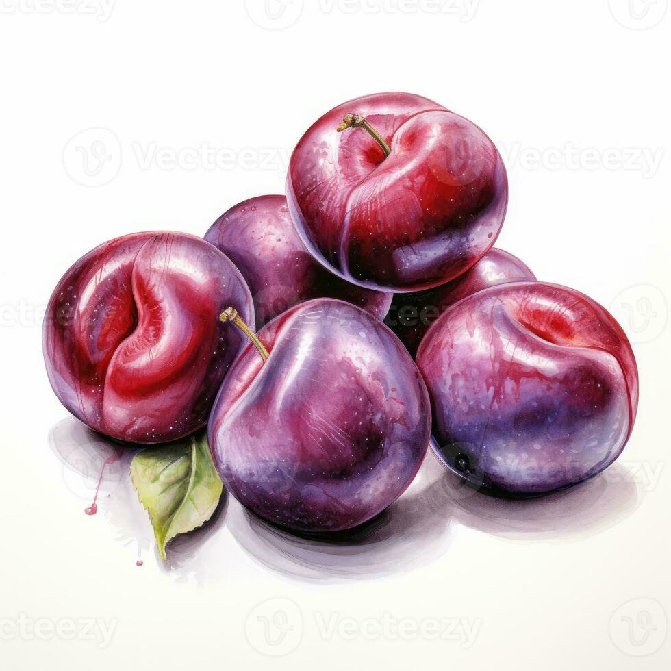 Pflaume detailliert Aquarell Gemälde Obst Gemüse Clip Art botanisch realistisch Illustration foto